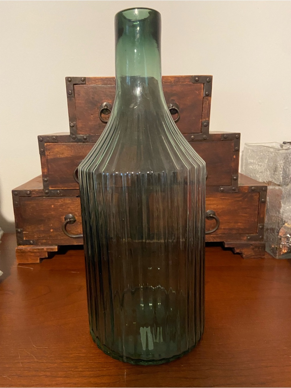 Green Ribbed Glass Decorative Bottle Vase from Bath & Body Works NWT